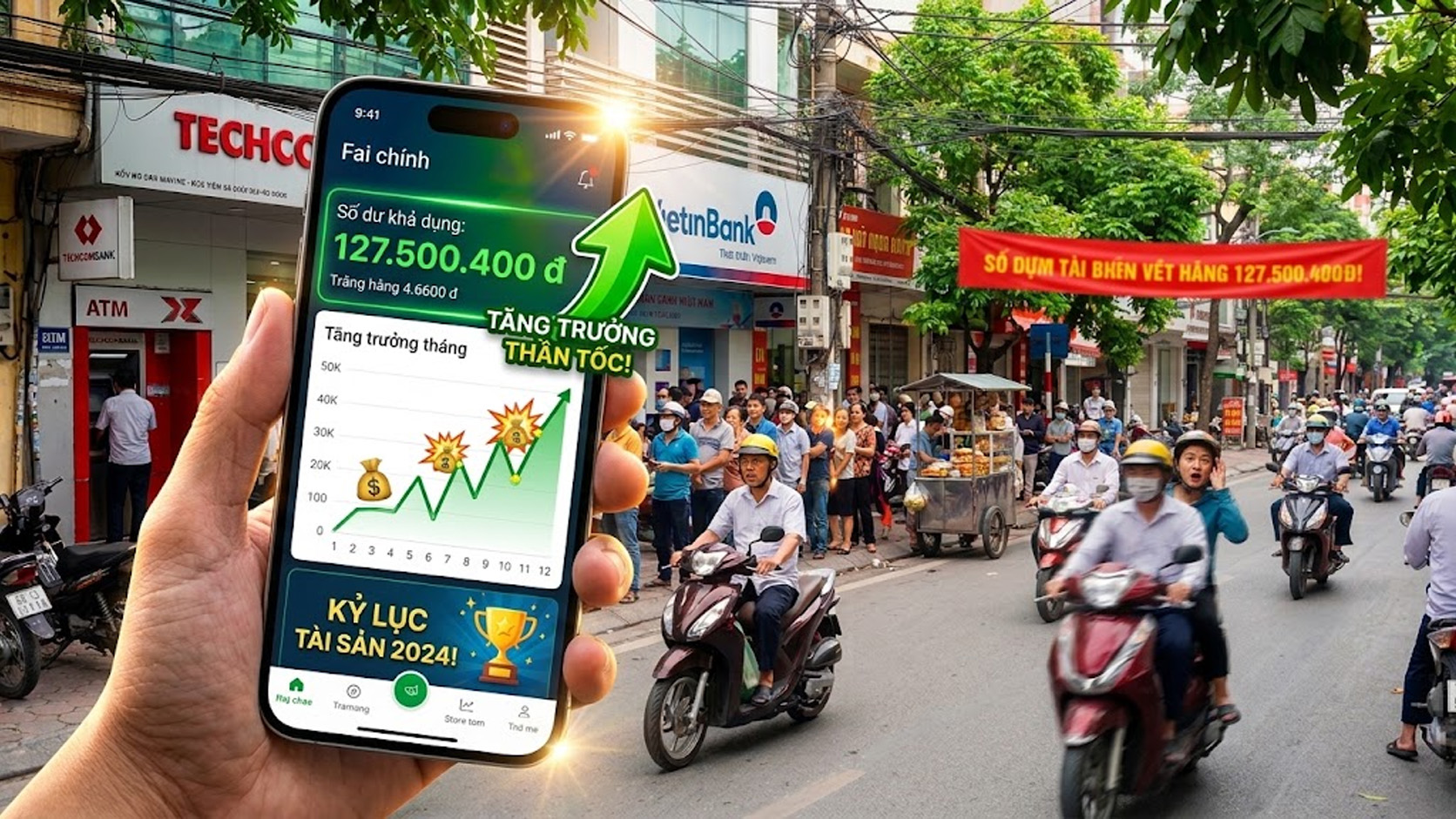 Người dân xếp hàng tại cây ATM